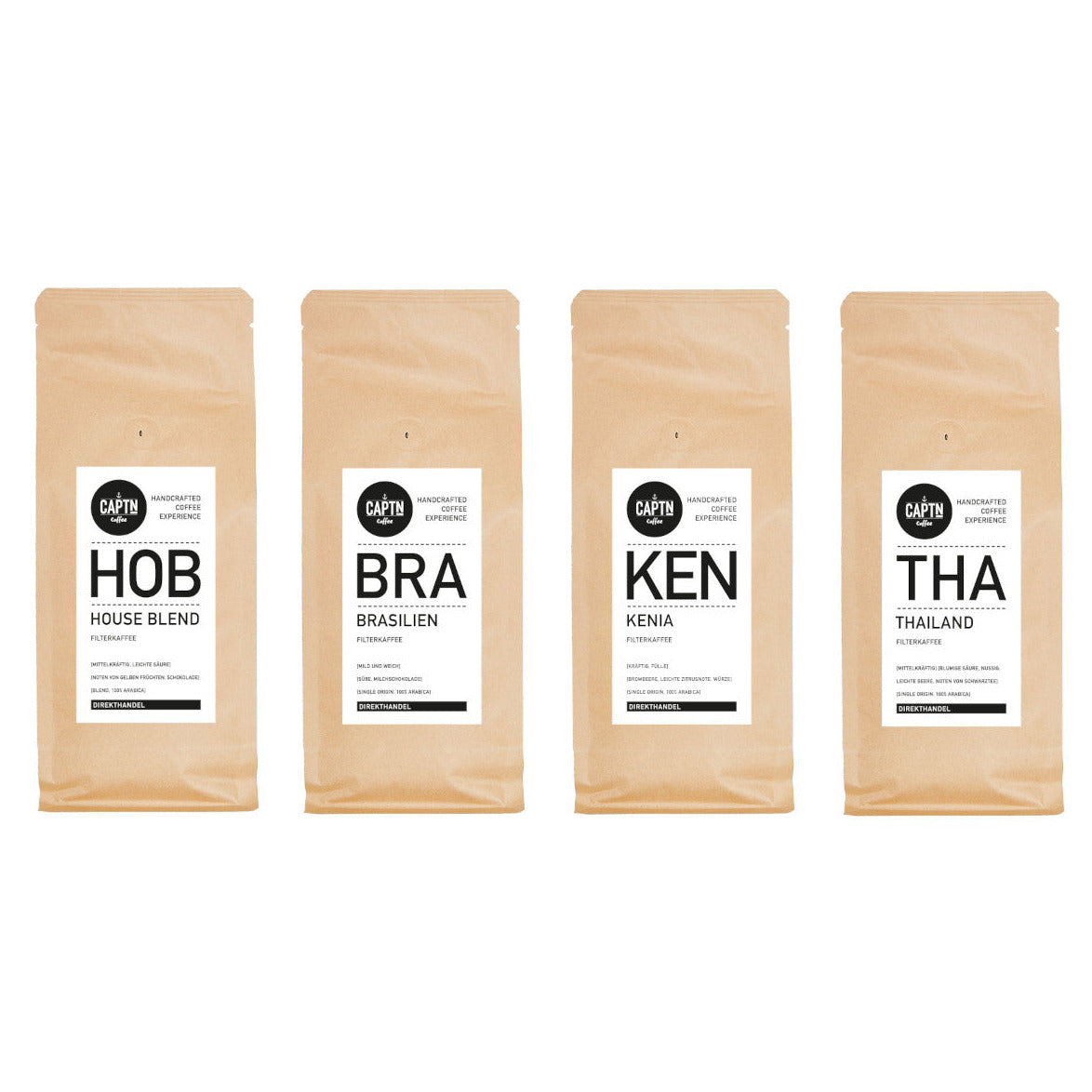 Probierpaket Filterkaffee schokoladig vs. fruchtig 4x 250g - 4 Kaffeesorten, gemischt