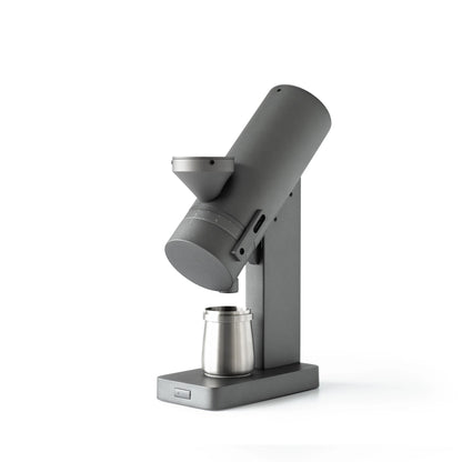 Acaia Orbit Single Dose Grinder elektrische Kaffeemühle grau mit silbernem Dosierbecher