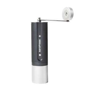 AeroPress coffee grinder with ergonomic hand crank, for 25g beans, 60+ grind settings