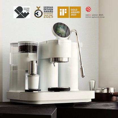 Timemore Meraki espresso machine with integrated grinder and scale