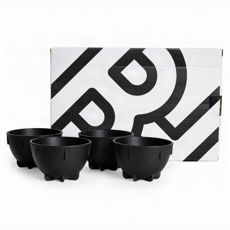 Barista Hustle Cupping Bowls in Schwarz vor Verpackung