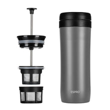 Laden Sie das Bild in den Galerie-Viewer, Espro P1 Travel Coffee Press, French Press für unterwegs Gunmetal Grey