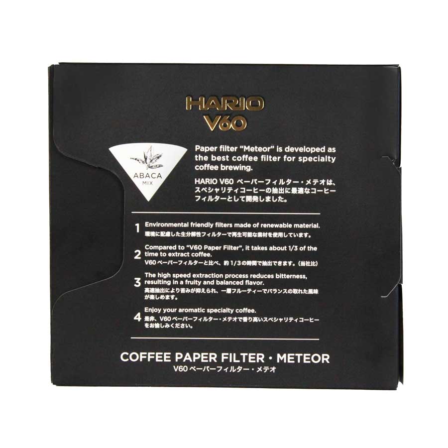Hario V60 Meteor Filterpapier Gr. 02, 50 Stück, Rückseite Packung