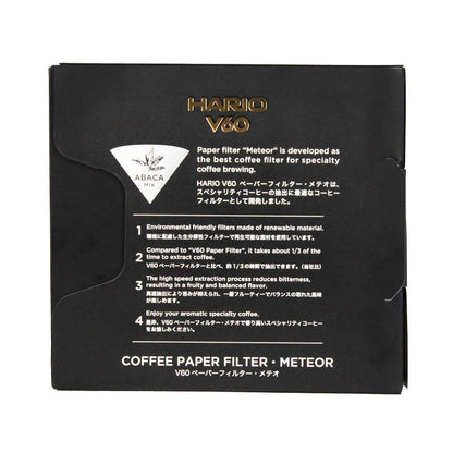 Hario V60 Meteor Filterpapier Gr. 02, 50 Stück, Rückseite Packung