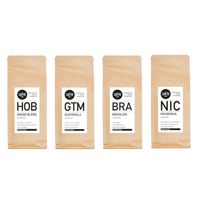 Probierpaket Filterkaffee Mild 4x 250g - 4 Kaffeesorten, gemischt