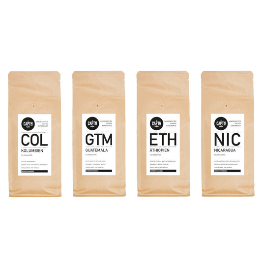 Probierpaket Filterkaffee mild vs. stark 4x 250g - 4 Kaffeesorten, gemischt