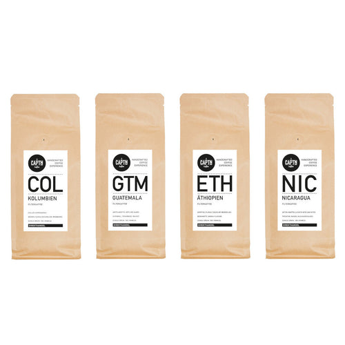 Probierpaket Filterkaffee mild vs. stark 4x 250g - 4 Kaffeesorten, gemischt