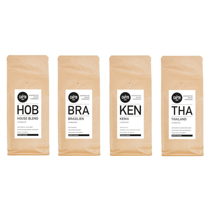 Probierpaket Filterkaffee schokoladig vs. fruchtig 4x 250g - 4 Kaffeesorten, gemischt
