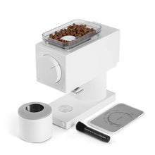 Load image into Gallery viewer, Fellow Ode Brew Grinder elektrische Kaffeemühle, matt-weiß mit Kaffeebohnen