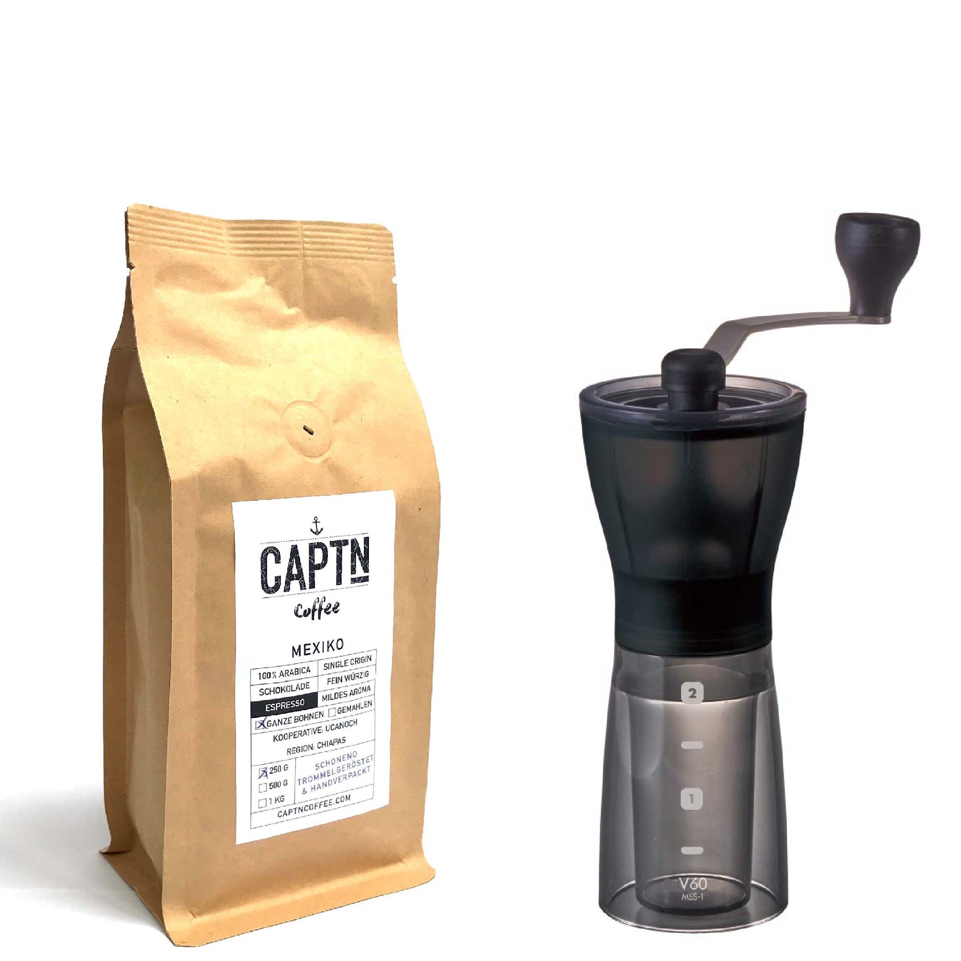 Espresso und Hario Kaffeemühle  im Set