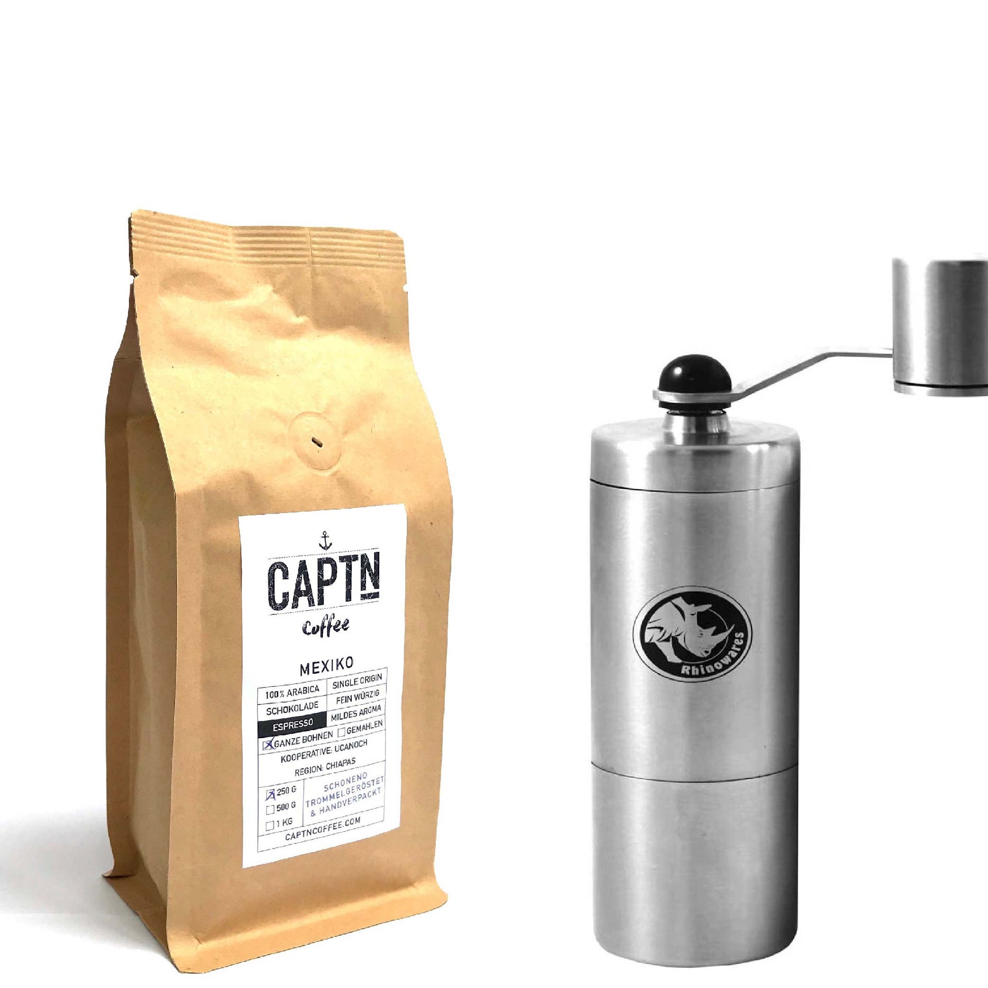 Rhino Kaffeemühle und Espresso im Set