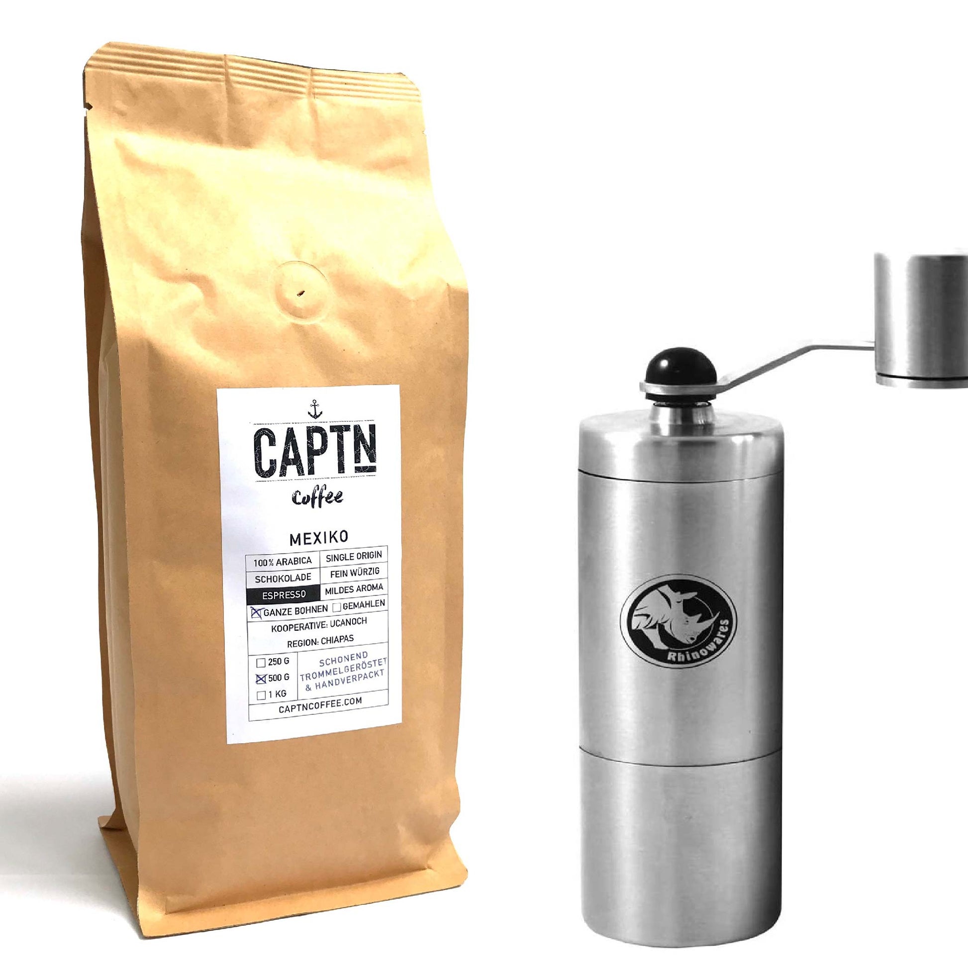Rhino Kaffeemühle und Espresso im Set